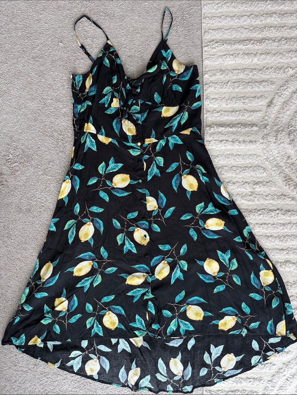 Jessica Simpson Black Lemon-Print Spaghetti-Strap Midi Dress